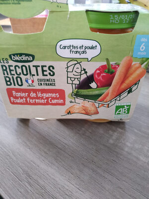 BLEDINA LES RECOLTES BIO Panier de Légumes Poulet Fermier Cumin 2x200g Dès 6 Mois