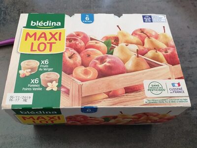 BLEDINA COUPELLES FRUITS Fruits du Verger / Pommes Poires Vanille 12x100g Dès 6 Mois front packaging