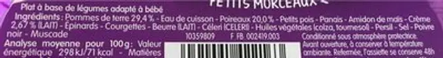 BLEDICHEF 250g Fondue de Poireaux et Pommes de terre Dès 15 mois ingredients label