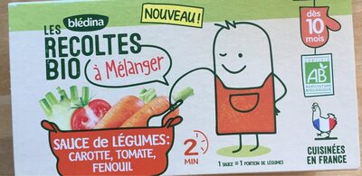 LES RECOLTES BIO à mélanger 2x150g Sauce de Légumes Carotte, Tomate, Fenouil Dès 10 mois