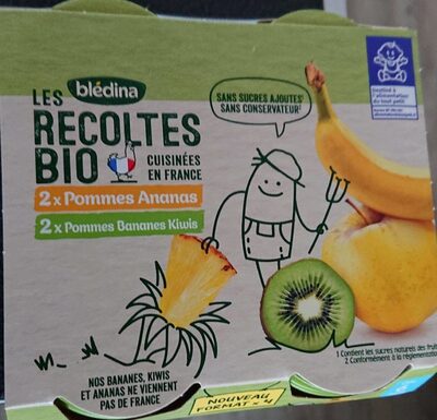 BLEDINA LES RECOLTES BIO 4x130G Pots Fruits 2 Pommes Ananas 2 Pommes Bananes Dès 6 mois