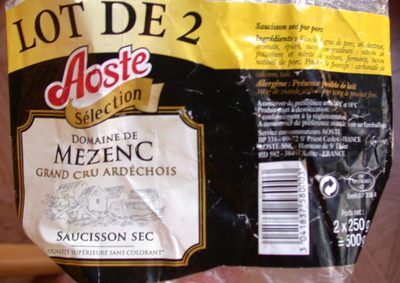 LOT de 2 saucissons secs Aoste Grand cru Ardéchois