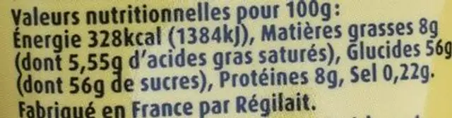 Lait concentre sucré Arôme naturel vanille nutrition facts table