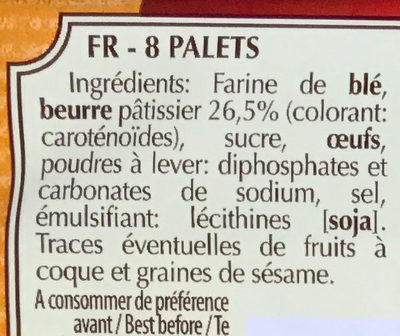 Palets Bretons Pur Beurre ingredients label