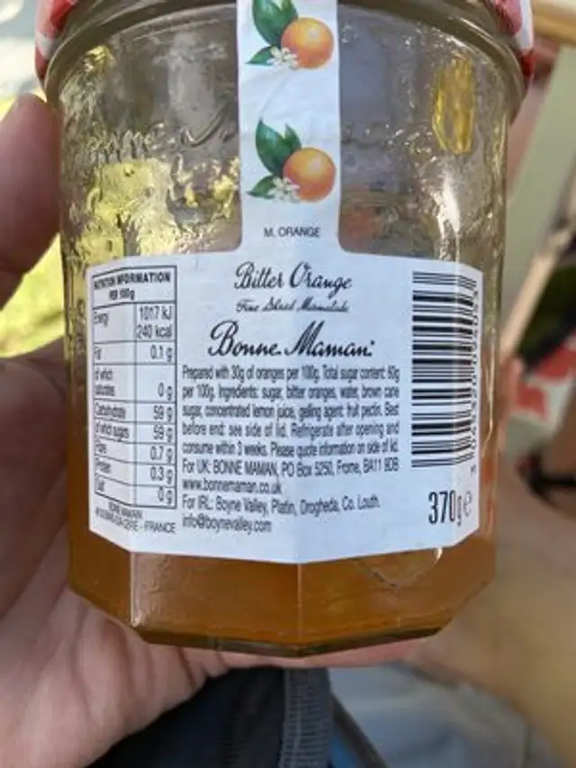 Bitter orange fine shred marmalade ingredients label