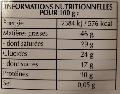 Lindt nutrition facts table