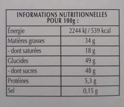 Black with Caramelized Pecan Chips nutrition facts table