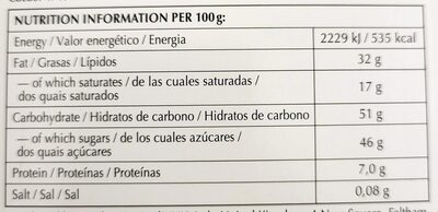 Lindt Excellence Dark Orange Intense nutrition facts table