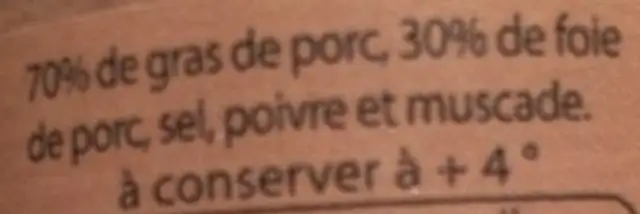 Pate Des Cevennes ingredients label