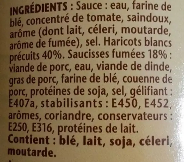 Les saucisses aux haricots ingredients label