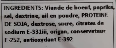 Chorizo épicé ingredients label
