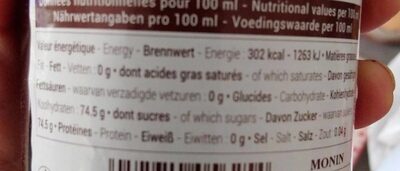 Grenadine nutrition facts table