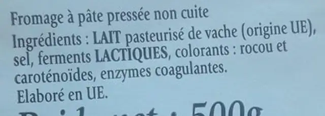 Tranchettes mimolette ingredients label