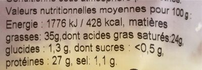 La meule du Besac rapée nutrition facts table