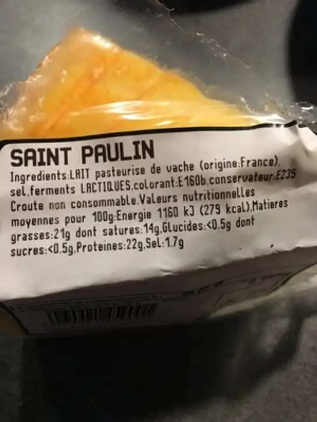 Saint Paulin ingredients label