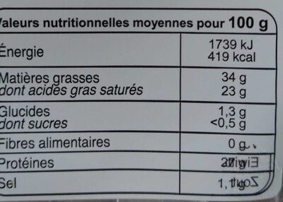 Meule de Besac nutrition facts table