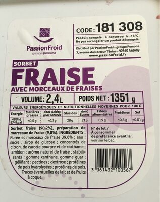 Sorbet fraise avec morceaux de fraise