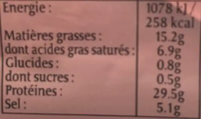Delpeyra Jambon Bayonne nutrition facts table