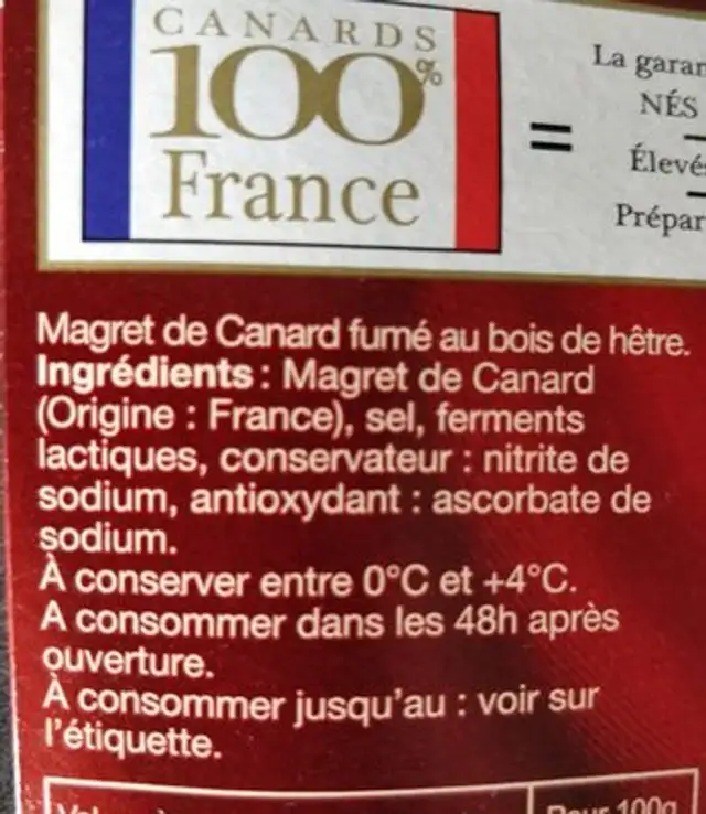 Magret de canard fumé au bois de hêtre ingredients label