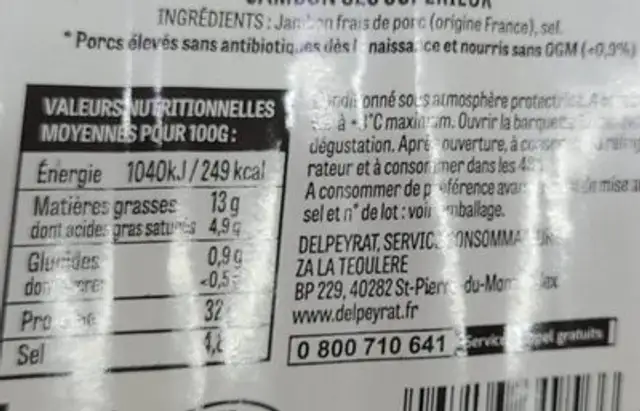 Maison delpeyrat nutrition facts table
