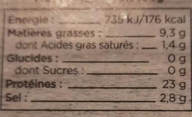 Saumon fumé Delpeyrat nutrition facts table