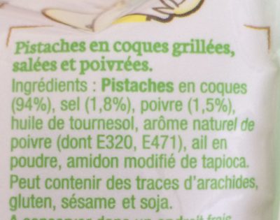 Pistaches grillées sel et poivre ingredients label