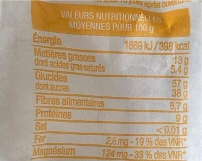 Mix pour Energy balls nutrition facts table