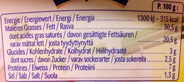 Cantadou Extra vitlök nutrition facts table