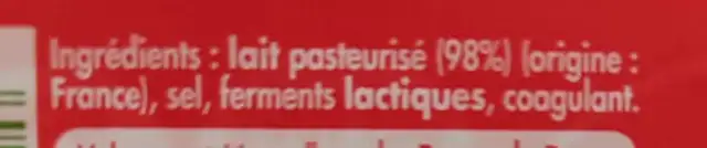 Mini Original ingredients label