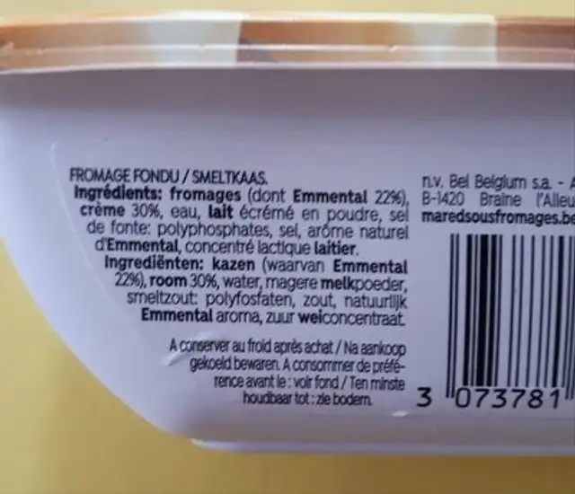 fromage fondu à l'Emmental ingredients label