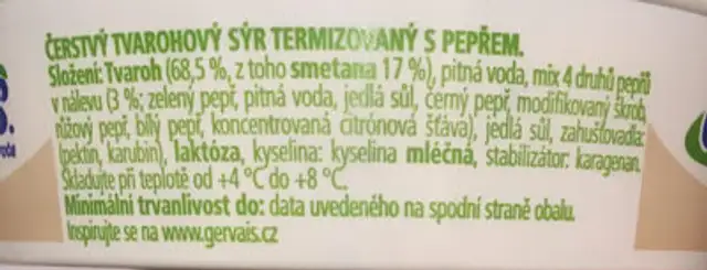 4 druh pepře ingredients label