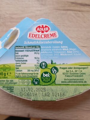 Edelcreme ingredients label