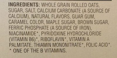 Instant Oatmeal ingredients label