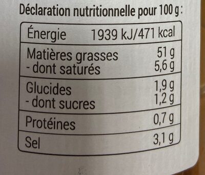 Sauce vinaigrette tomates sechées bio nutrition facts table