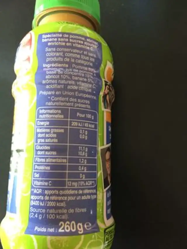 Fruitmix ingredients label