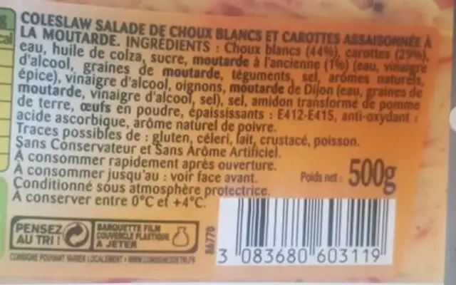 Coleslaw à la moutarde à l'ancienne ingredients label
