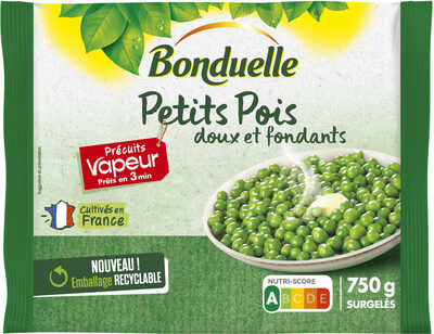Petits pois doux précuits vapeur front packaging
