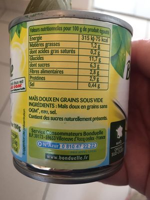 Mais jeunes grains 1x4x2 ingredients label