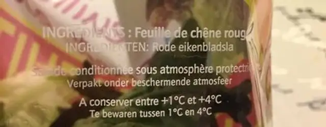 Feuille de chêne rouge 125g + 30% ingredients label