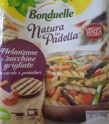 Melanzane e zucchine grigliate con carote e pomodori front packaging