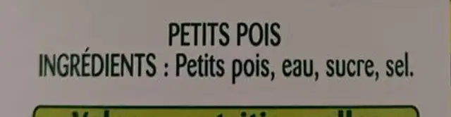 Petits pois SRP 4/4 ingredients label