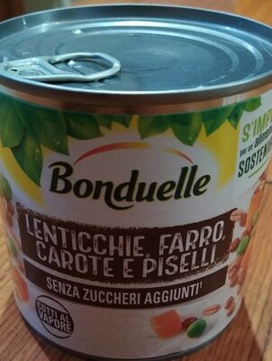 Lenticchie farro carote e piselli front packaging