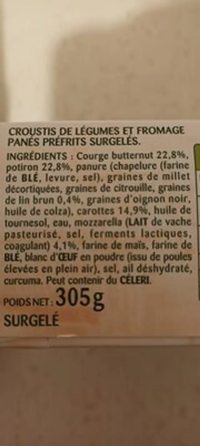 Croustis original Butternut ingredients label