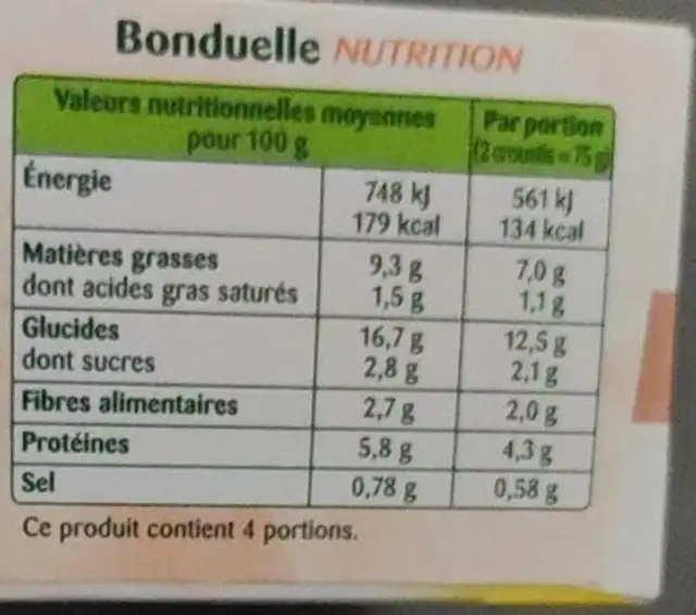 Croustis original Butternut nutrition facts table