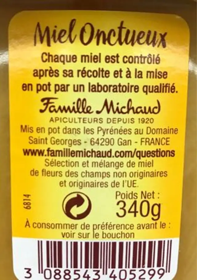Miel Cremeux Tendre Onctueux ingredients label
