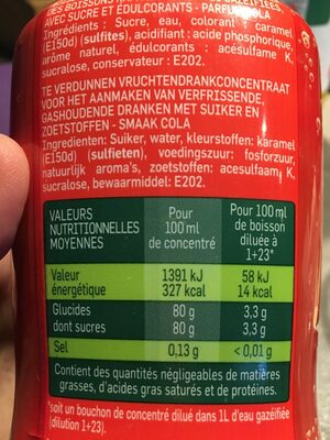 Cola ingredients label
