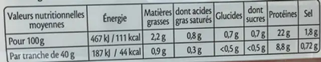 Le supérieur cuit à l'étouffée - (Lot 2*4 tranches + 4 tranches gratuites) nutrition facts table