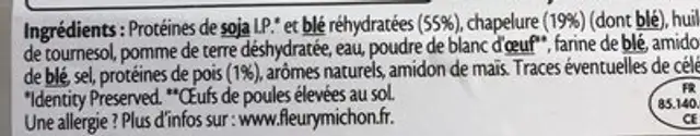 NUGGETS VEGETAL aux Soja, Blé et Pois ingredients label