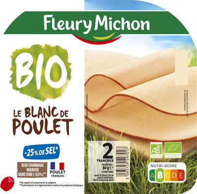 Blanc de poulet BIO, -25% sel* - 2 tranches