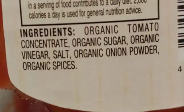 Tomato Ketchup ingredients label